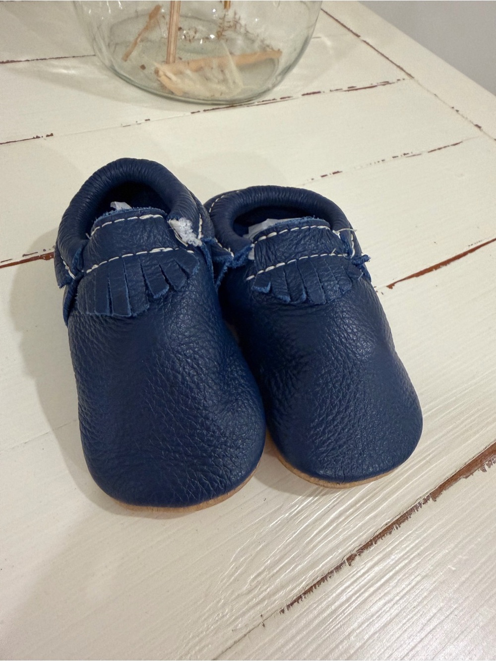 Freshly Picked Navy Blue Toddler Moccasins with Fringe